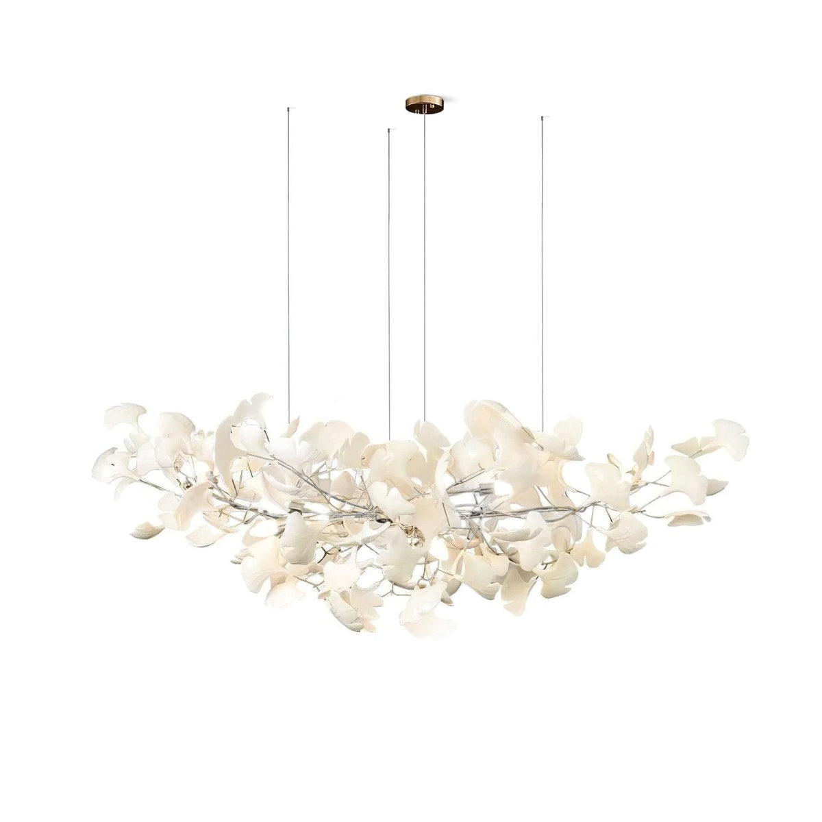 Willa Ginkgo Leaf Chandelier, nickel frame, extra long