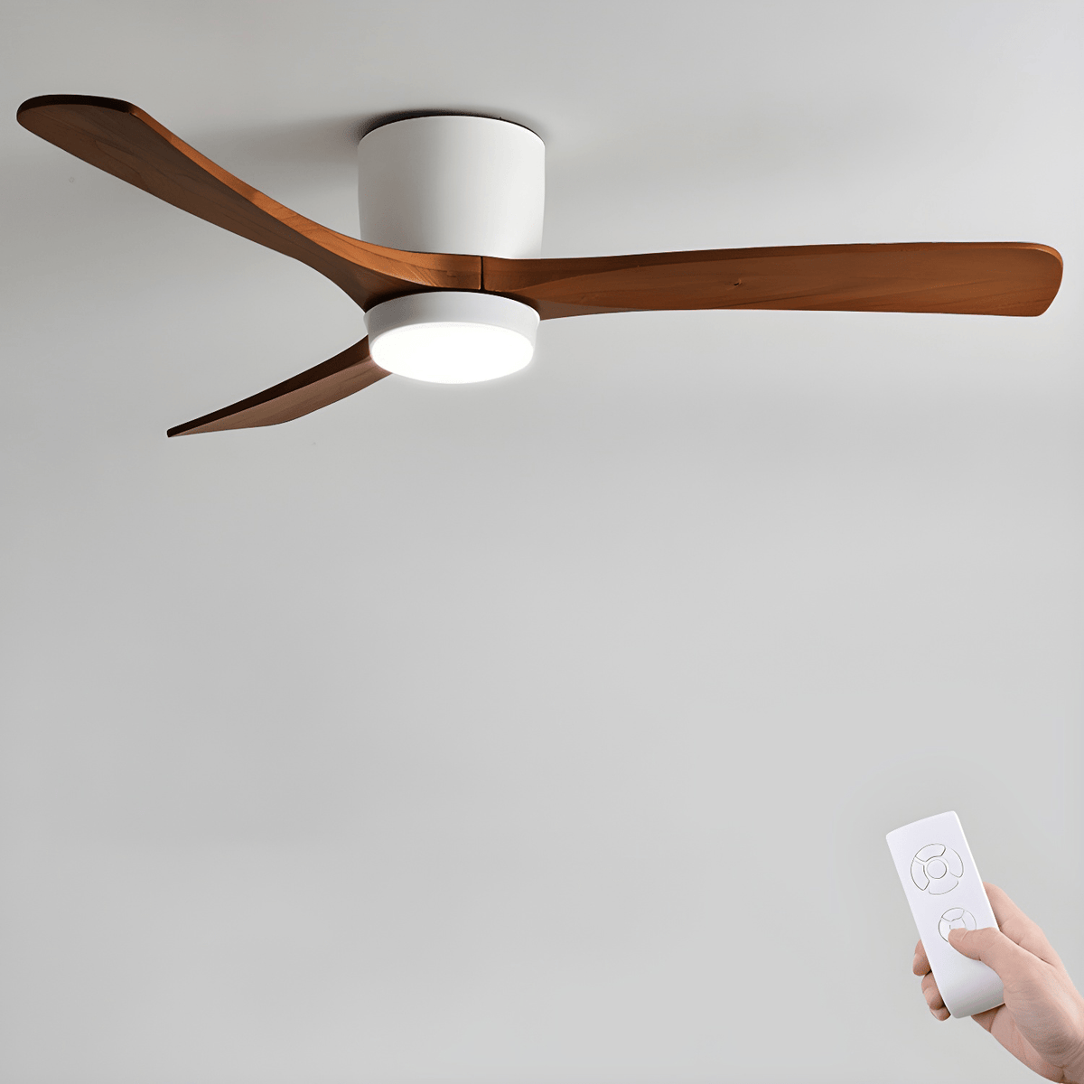 Nora Wooden Ceiling Fan Light, White+Walnut Wood