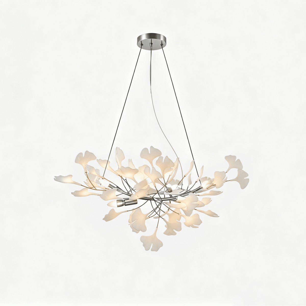 Willa Ginkgo Leaf Chandelier, nickel frame, 31.5 inch