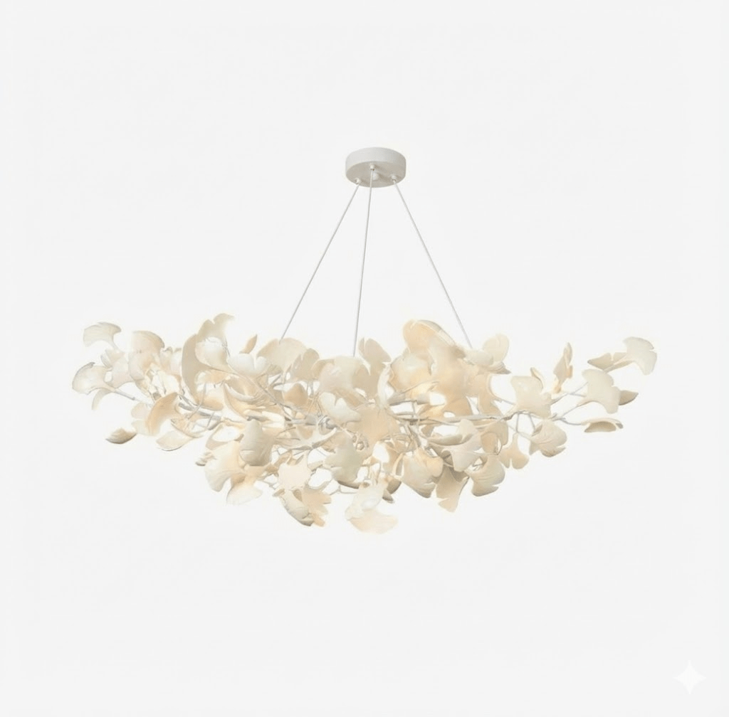 Willa Ginkgo Leaf Chandelier, white frame, large