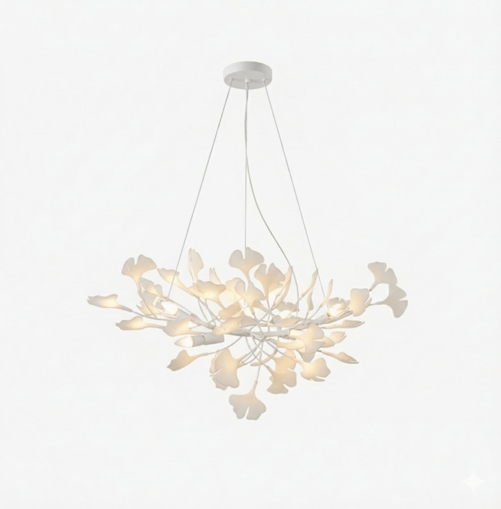 Willa Ginkgo Leaf Chandelier, white frame