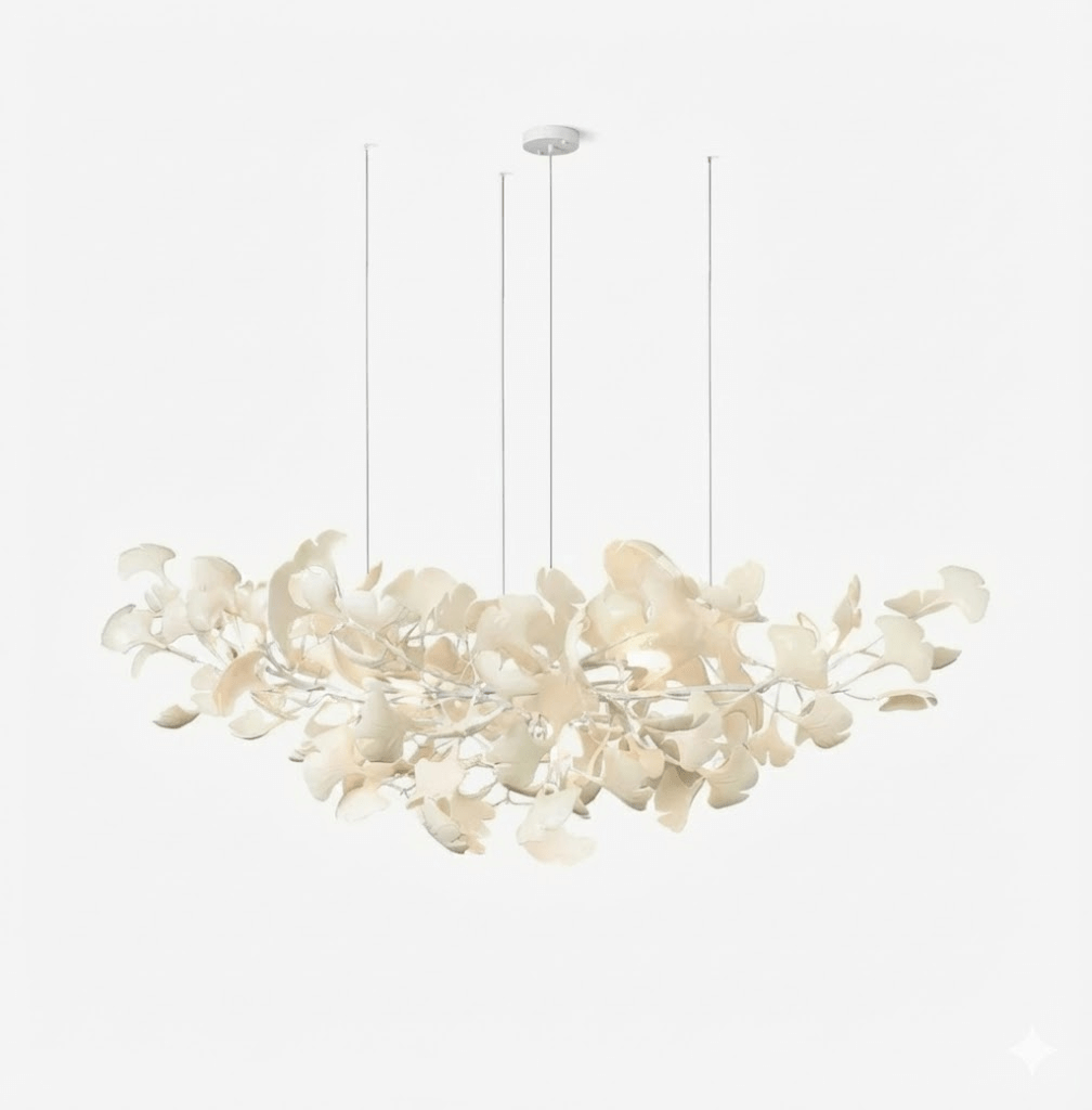 Willa Ginkgo Leaf Chandelier, white frame, extra long
