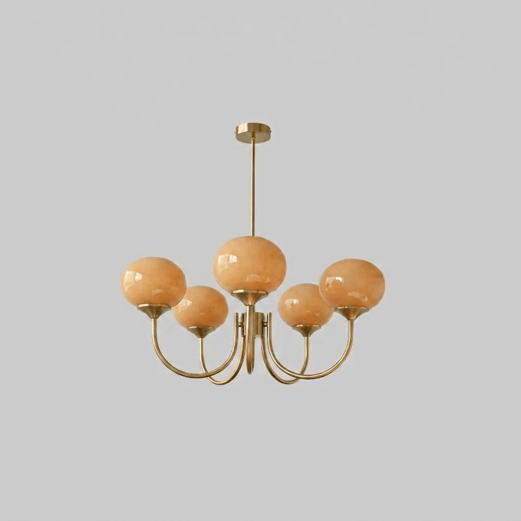 Coco Glass Globe Chandelier, 5 lights, Copper & Orange