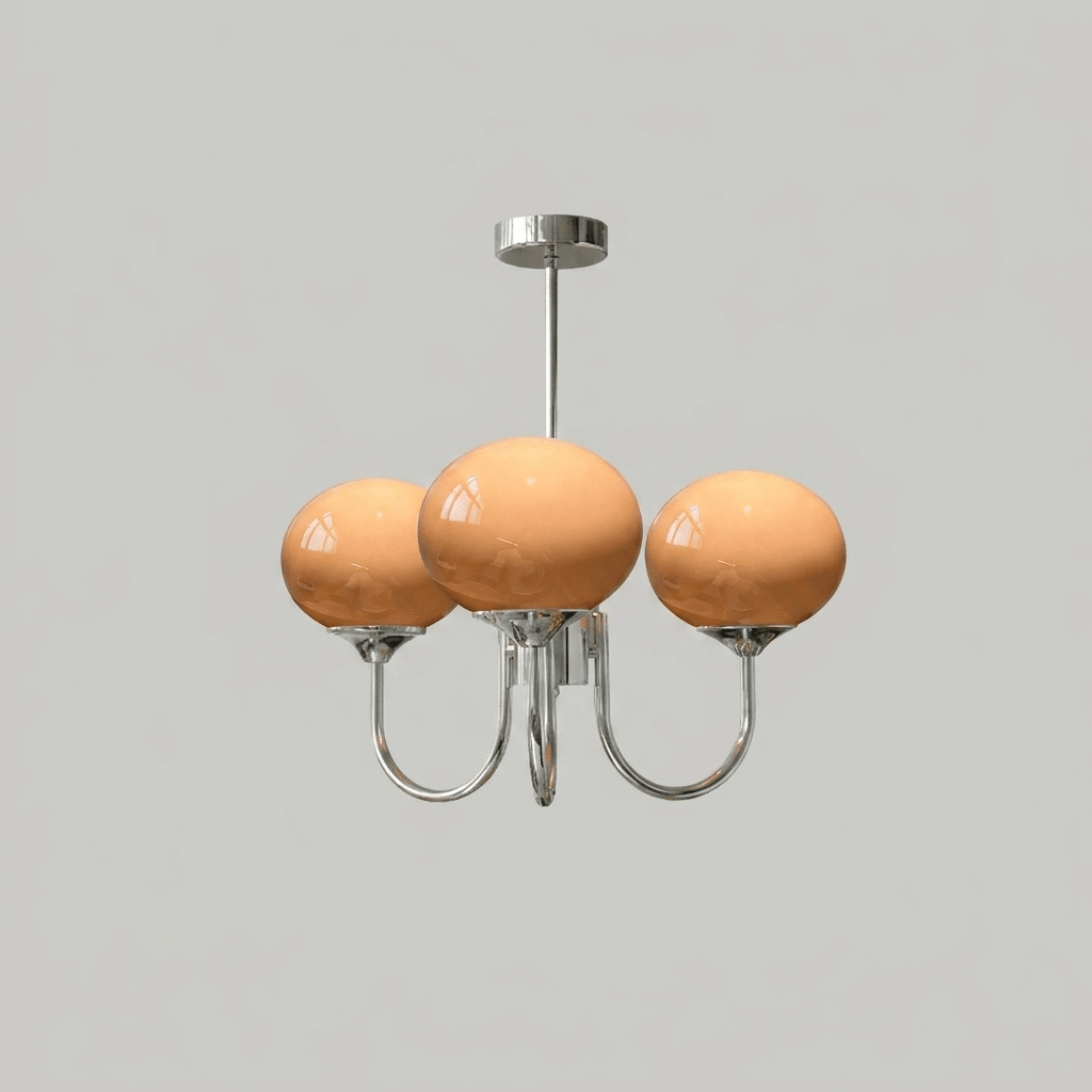 Coco Glass Globe Chandelier, 3 lights, Chrome & Orange