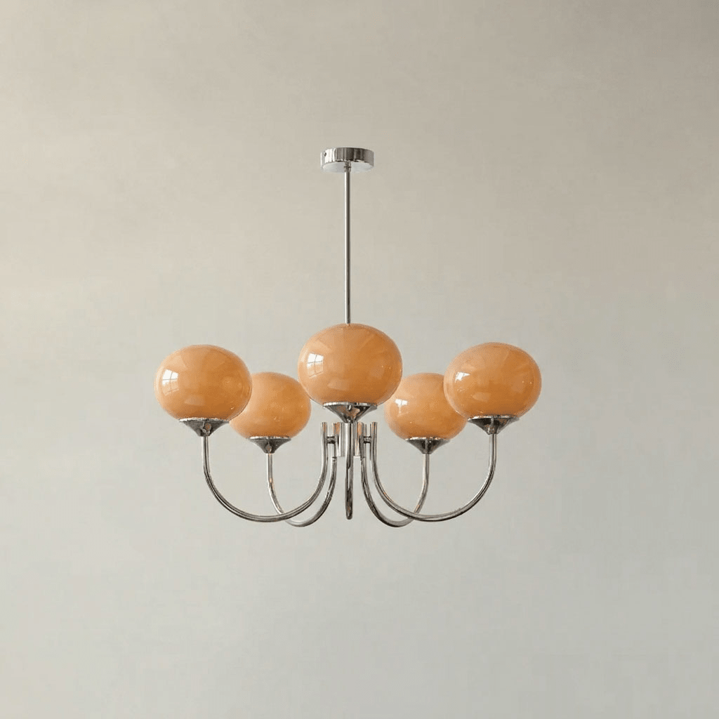Coco Glass Globe Chandelier, 5 lights, Chrome & Orange