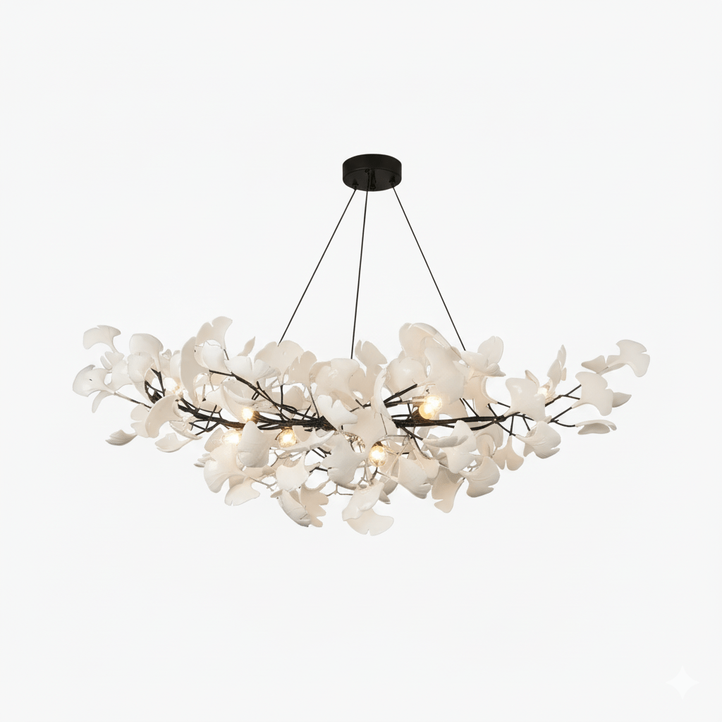 Willa Ginkgo Leaf Chandelier, black frame, large