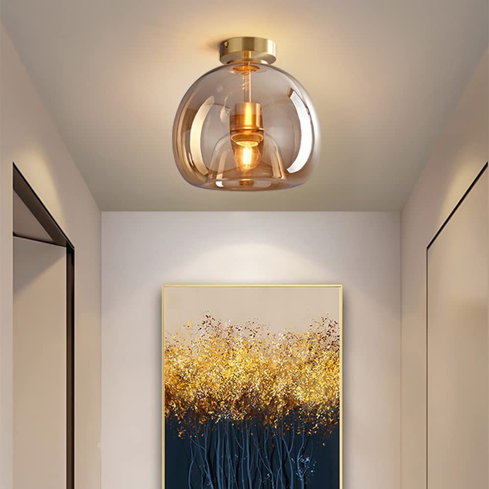 Esme Amber Glass Ceiling Light, Gold, short