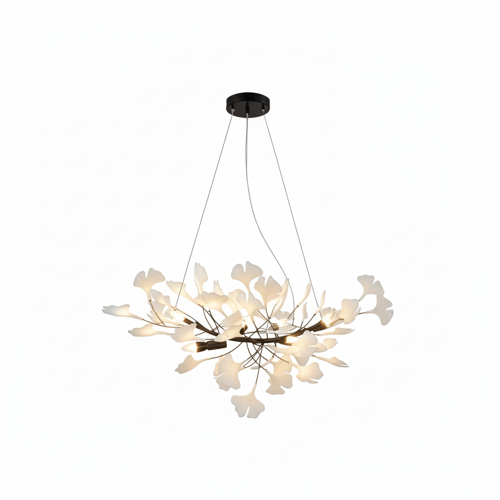 Willa Ginkgo Leaf Chandelier, black frame