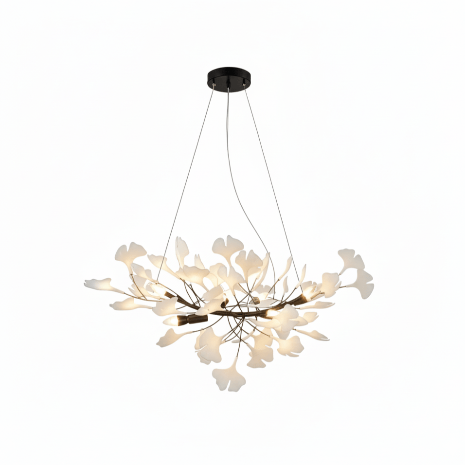 Willa Ginkgo Leaf Chandelier, black frame, 31.5 inch