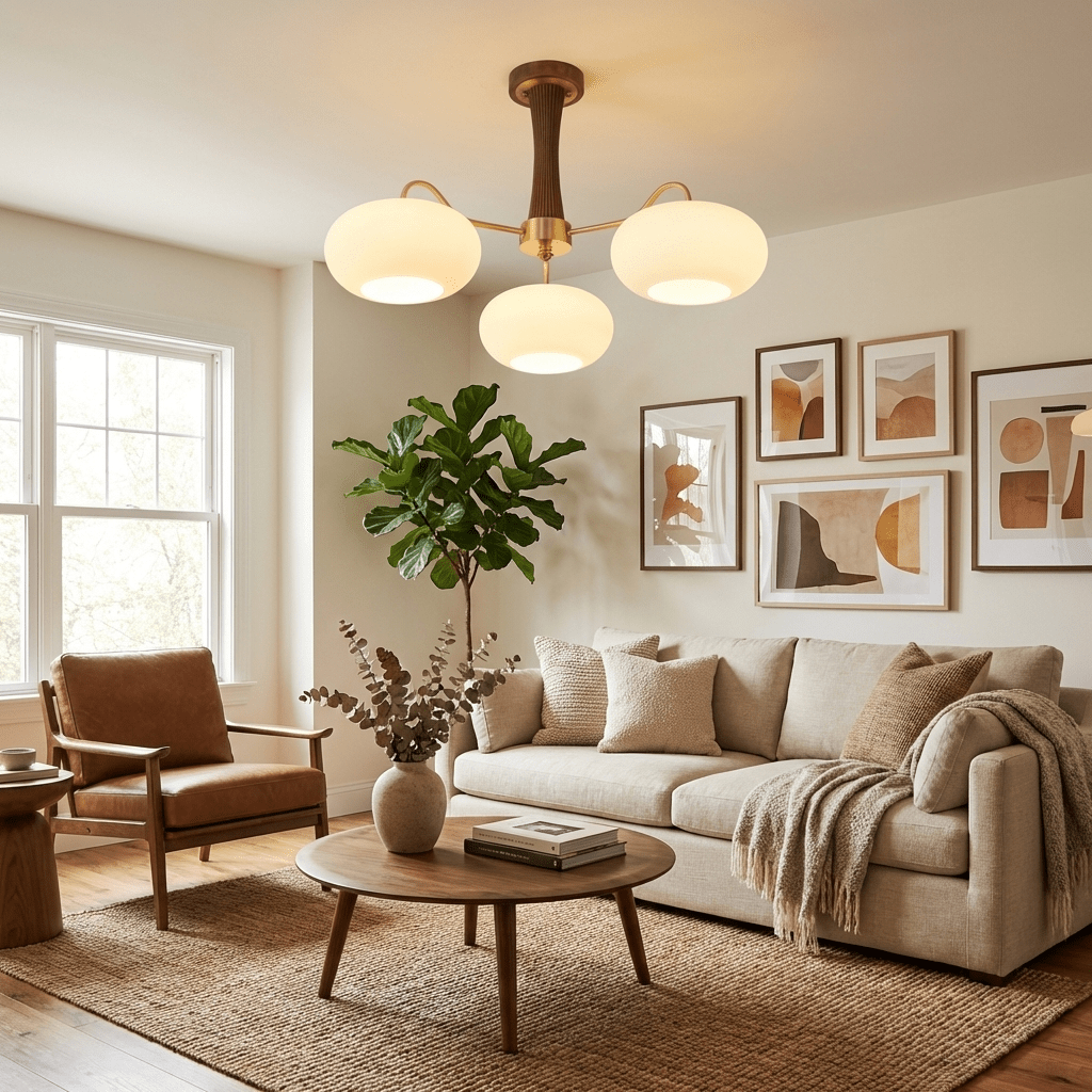 Hazel Brass and Wood Chandelier, photo 3