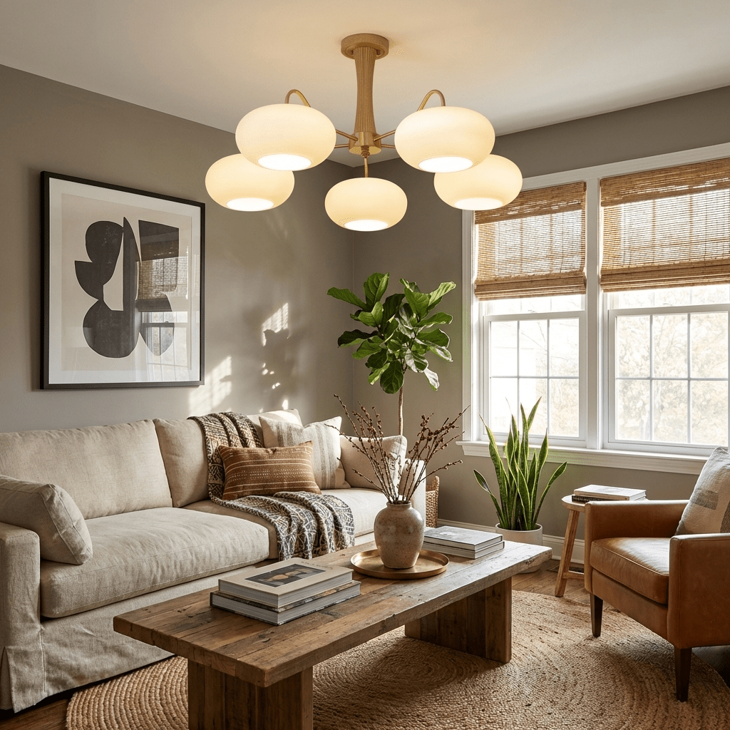 Hazel Brass and Wood Chandelier, photo 5