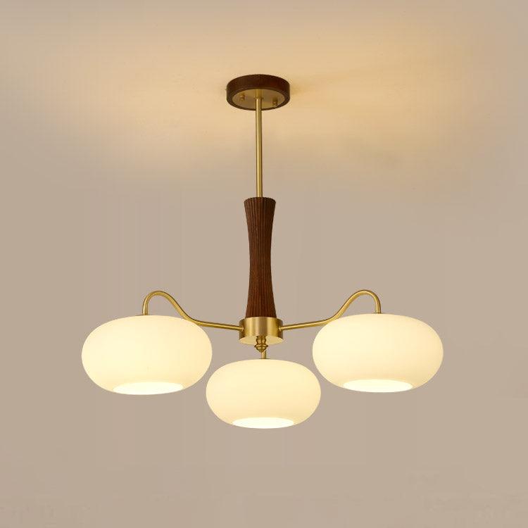 Hazel Brass and Wood Chandelier, 3 lights tall, walnut
