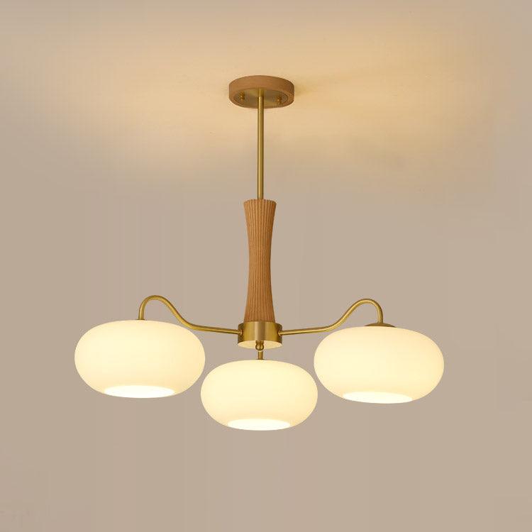 Hazel Brass and Wood Chandelier, 3 lights tall, natural wood
