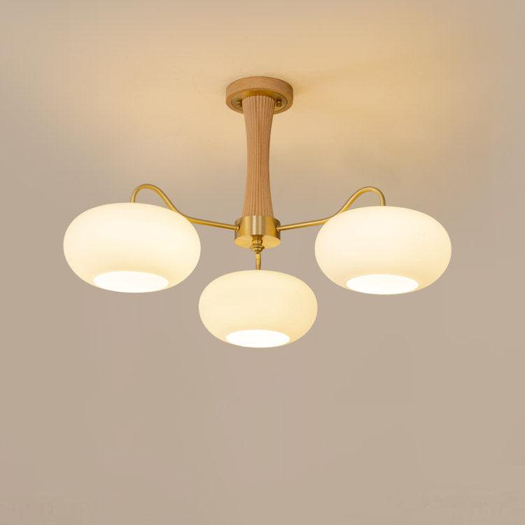Hazel Brass and Wood Chandelier, 3 lights, natural wood