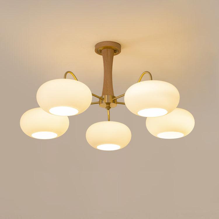 Hazel Brass and Wood Chandelier, 5 lights, natural wood