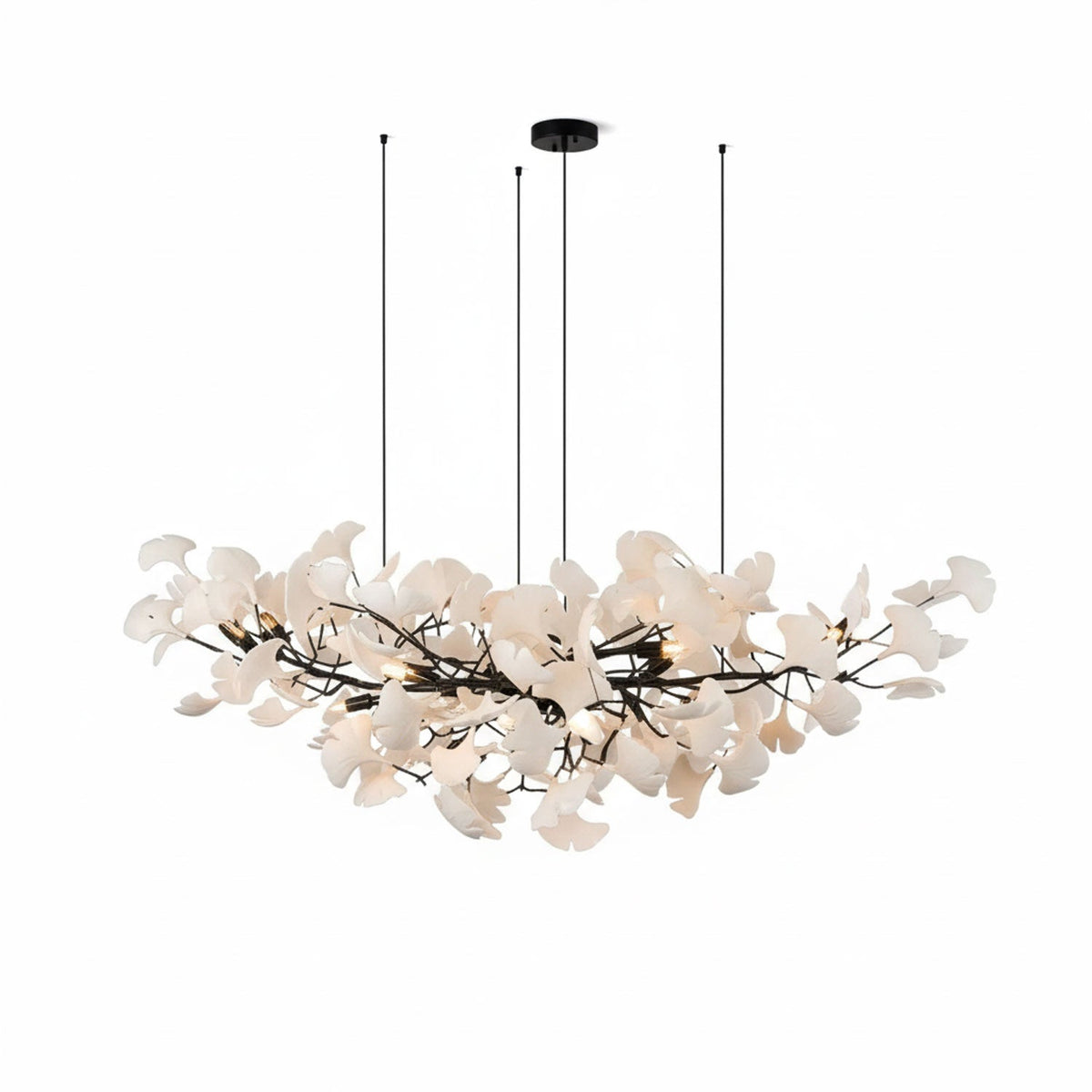 Willa Ginkgo Leaf Chandelier, black frame, extra long
