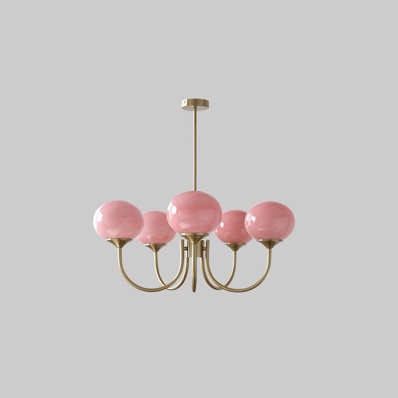 Coco Glass Globe Chandelier, 5 lights, Copper & Pink