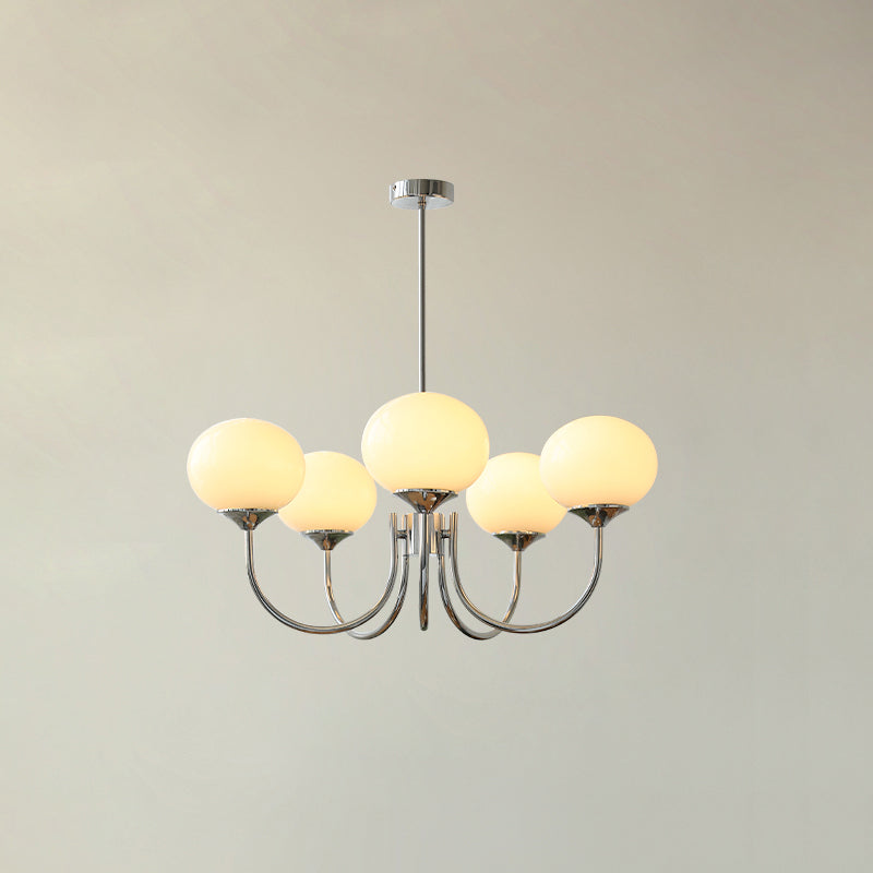 Coco Glass Globe Chandelier, 5 lights, Chrome & Cream