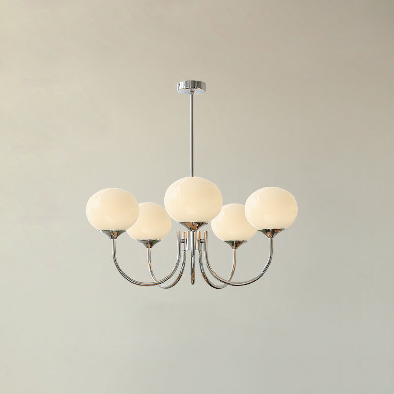 Coco Glass Globe Chandelier, 5 lights, Chrome & White
