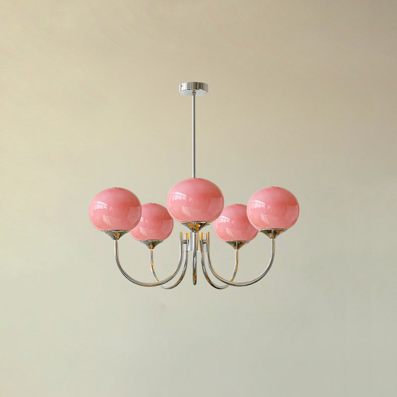 Coco Glass Globe Chandelier, 5 lights, Chrome & Pink