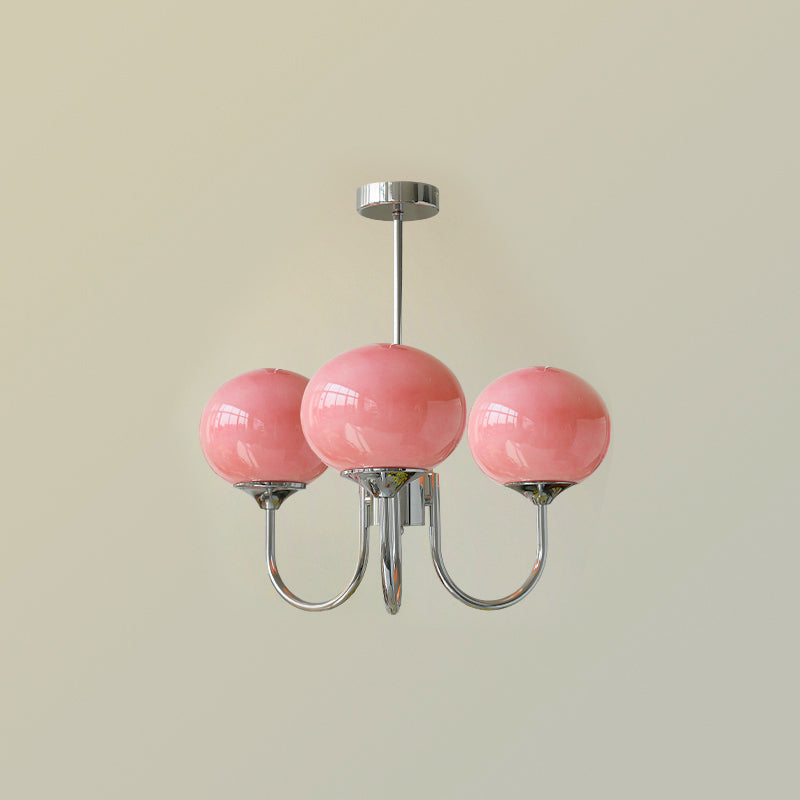 Coco Glass Globe Chandelier, 3 lights, Chrome & Pink