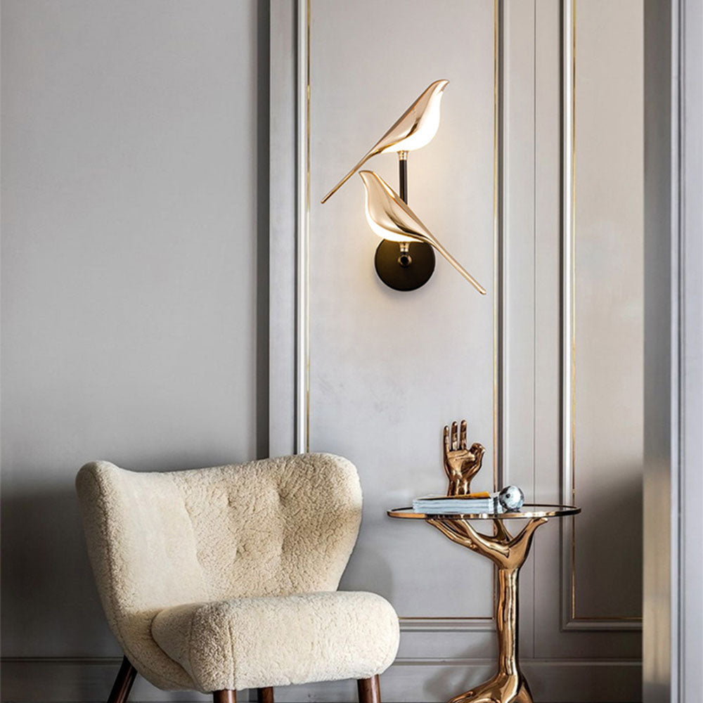 Wren Bird Wall Light, double head, warm light