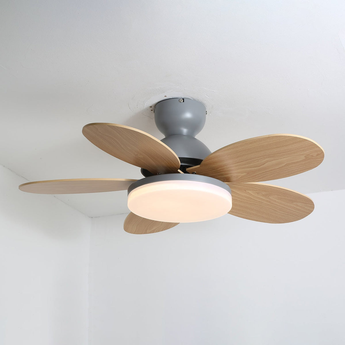 Pia Petal Ceiling Fan Light, Grey and Wood Grain