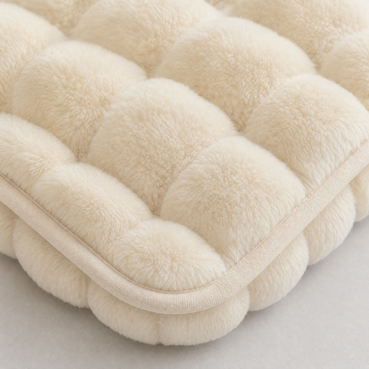 Stitched edge and padded thickness of the ivory cover