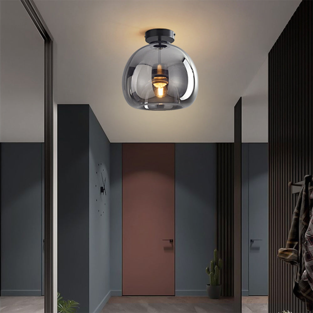Esme Amber Glass Ceiling Light, Black, short