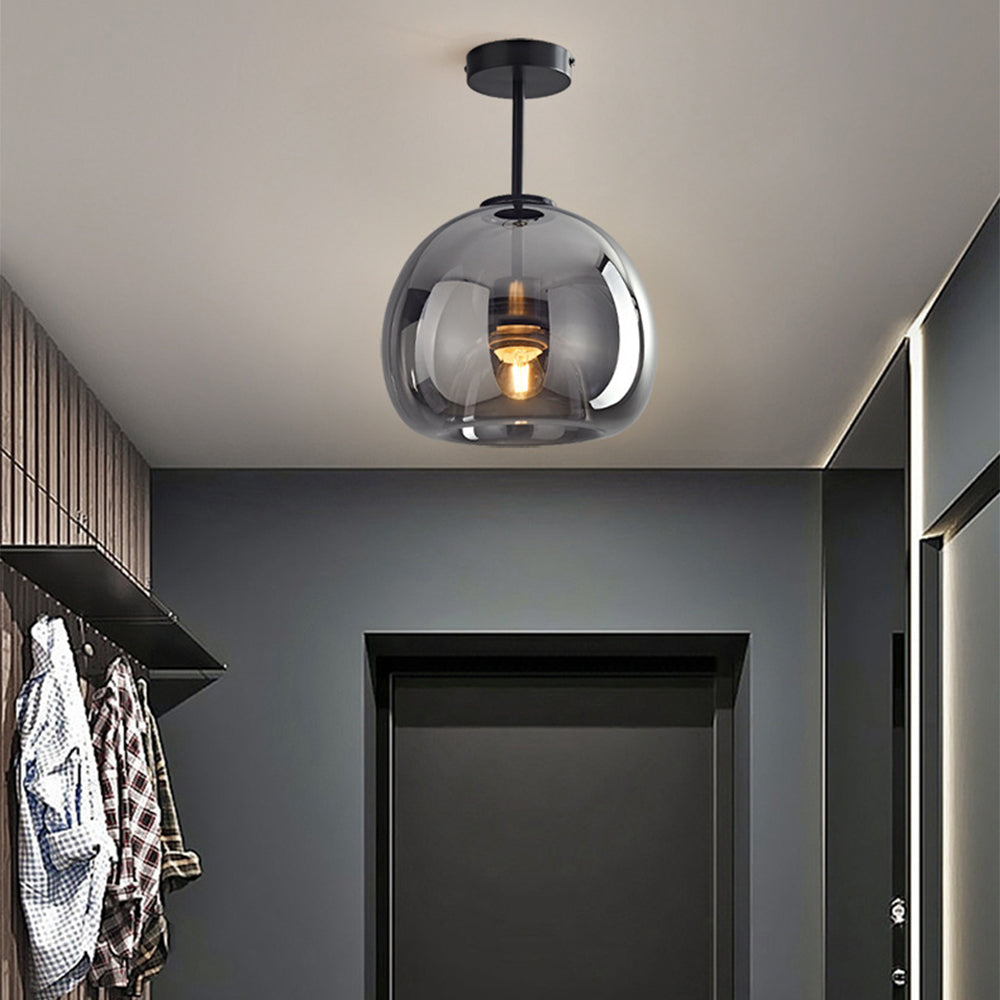 Esme Amber Glass Ceiling Light, Black, long