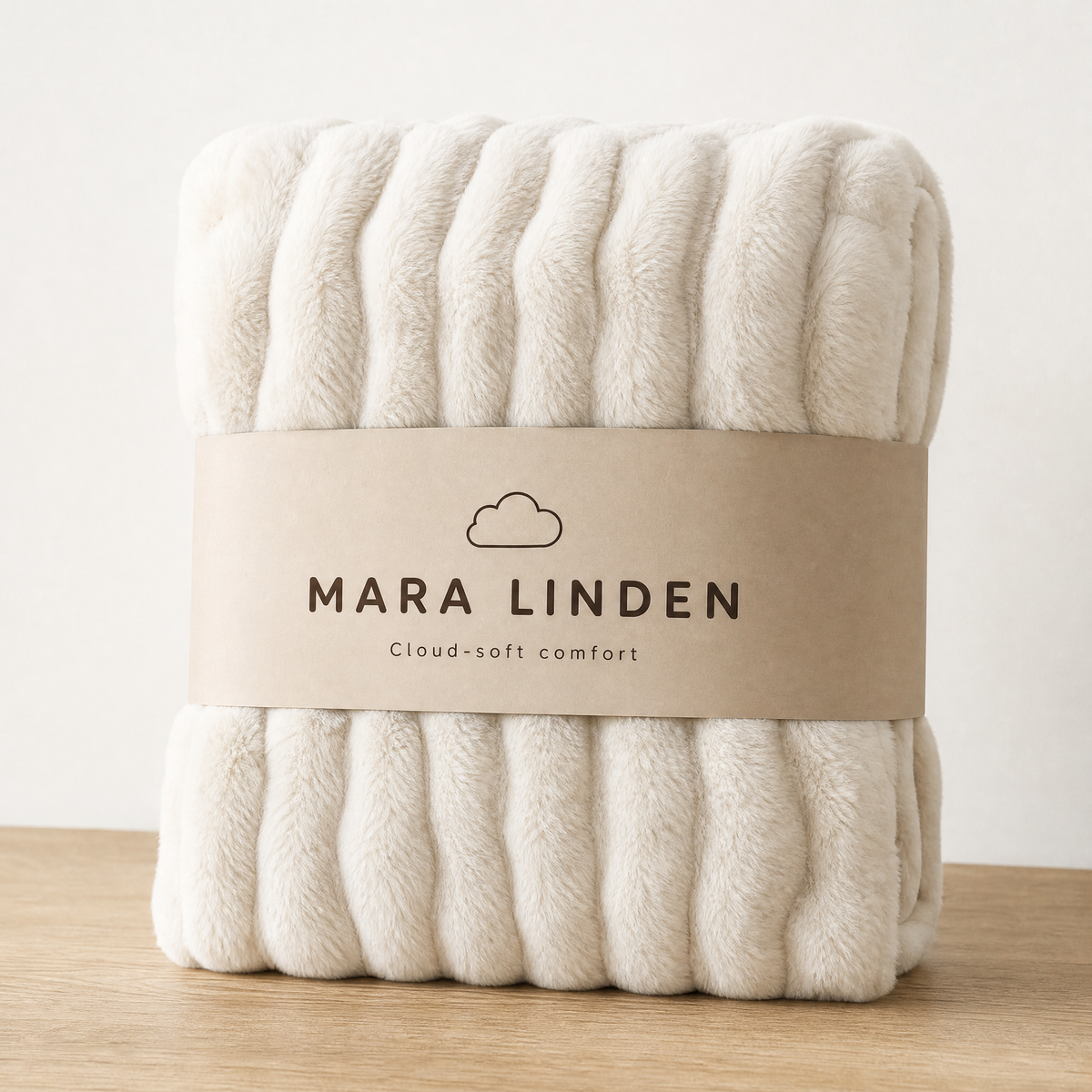 Folded rib faux fur blanket with a Mara Linden paper band