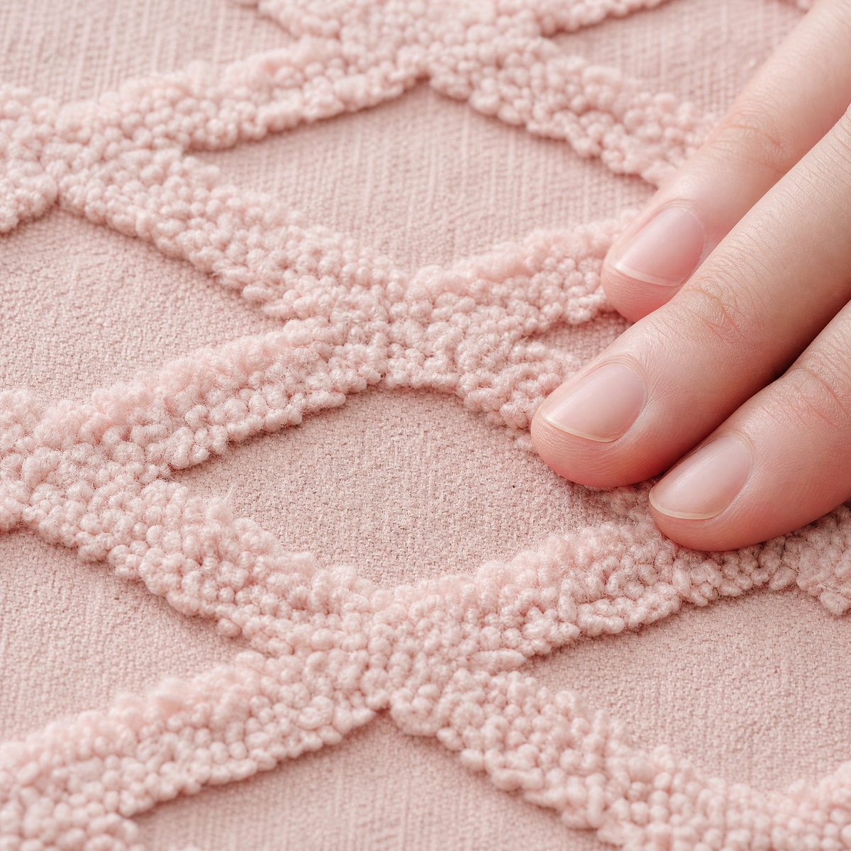 Close up of the raised tufted diamond pattern