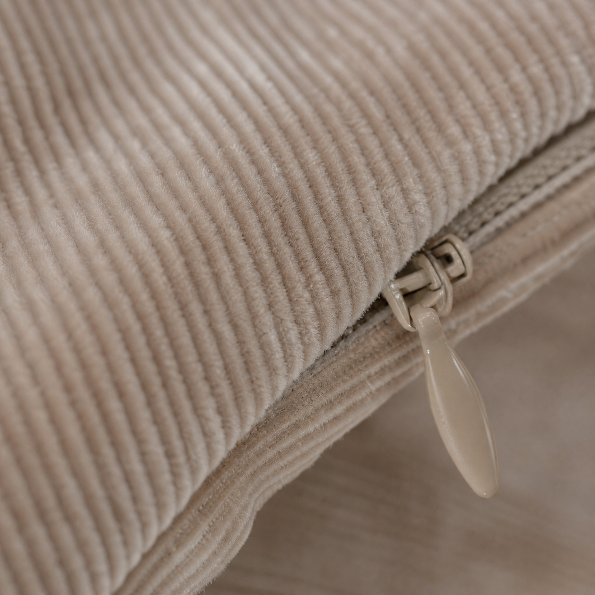 Close up of the velvet corduroy with the hidden zipper
