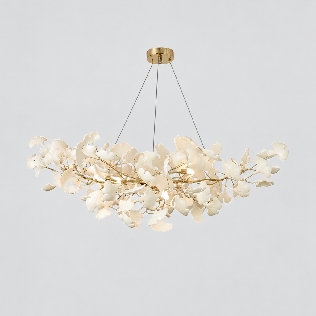 Willa Ginkgo Leaf Chandelier, product photo on a light grey background