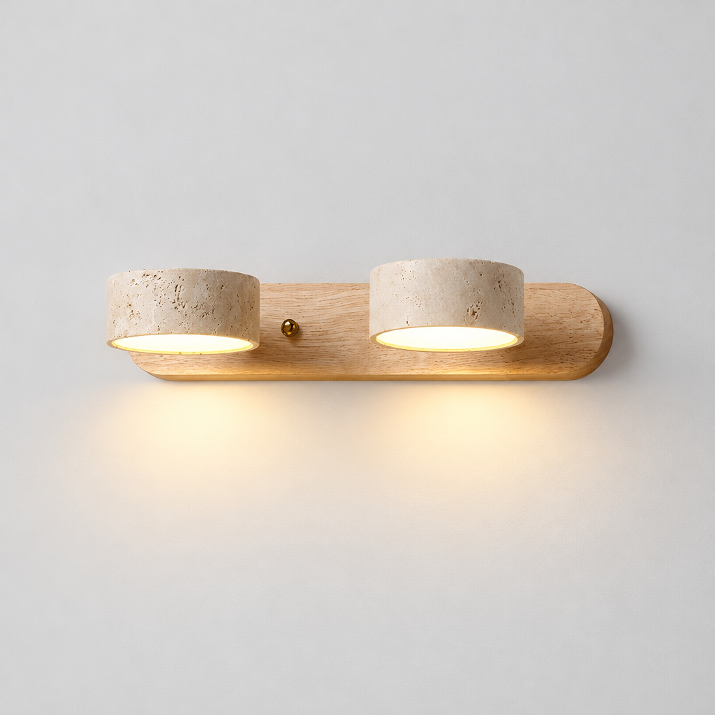 Tessa Travertine Wall Light, product photo on a light grey background