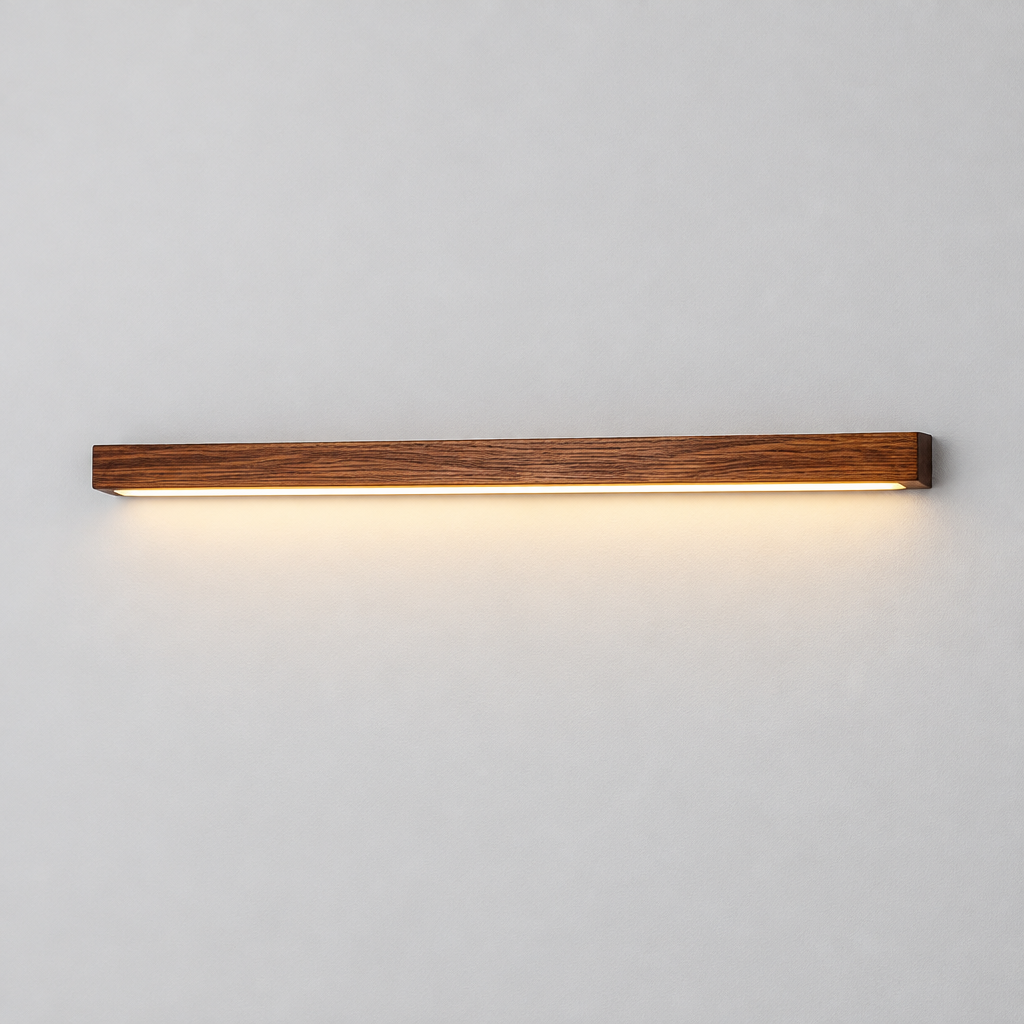 Arden Linear Wood Wall Light, product photo on a light grey background