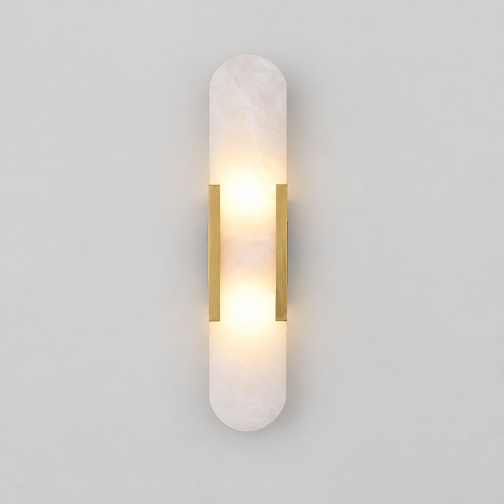 Alba Alabaster Wall Sconce, product photo on a light grey background