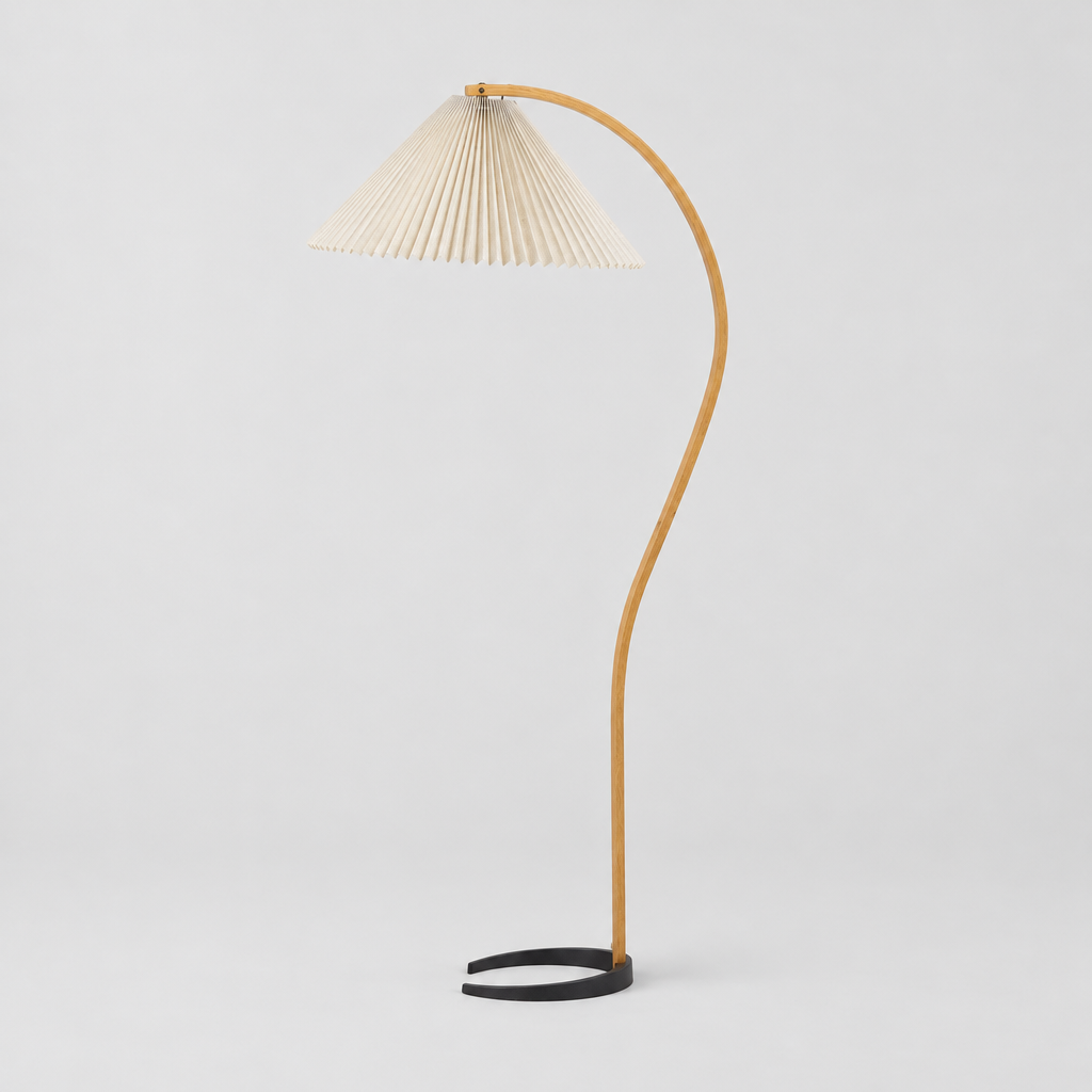 Greta Pleated Floor Lamp, product photo on a light grey background
