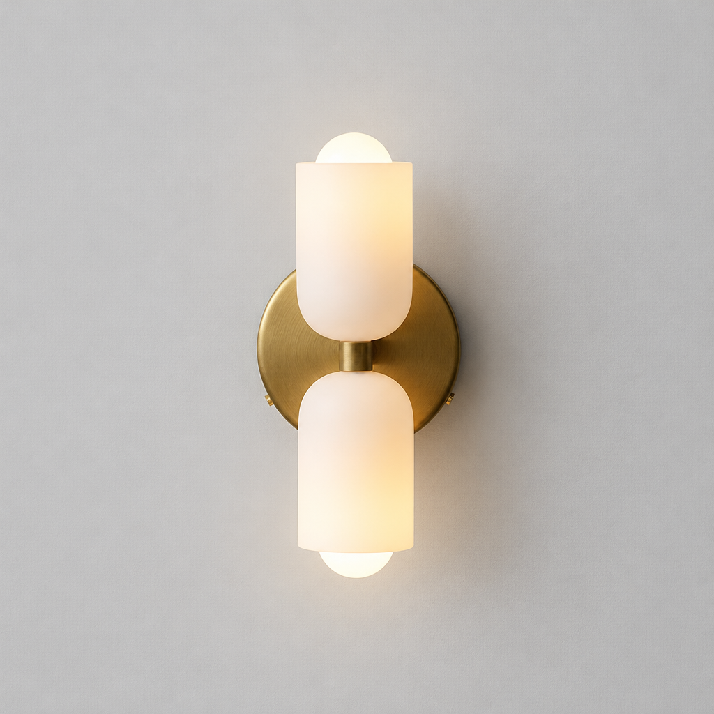 Thea Double Head Wall Sconce, product photo on a light grey background