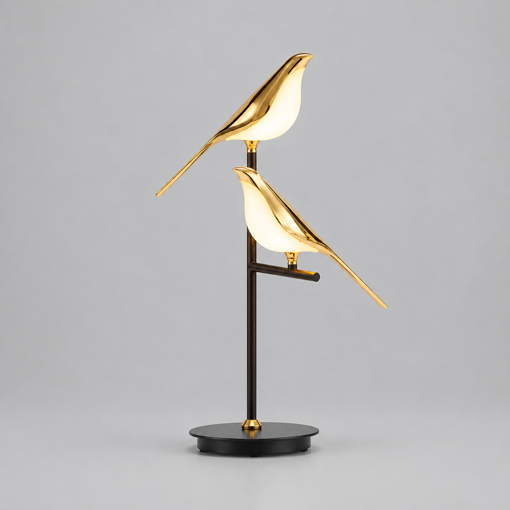 Robin Bird Table Lamp, product photo on a light grey background