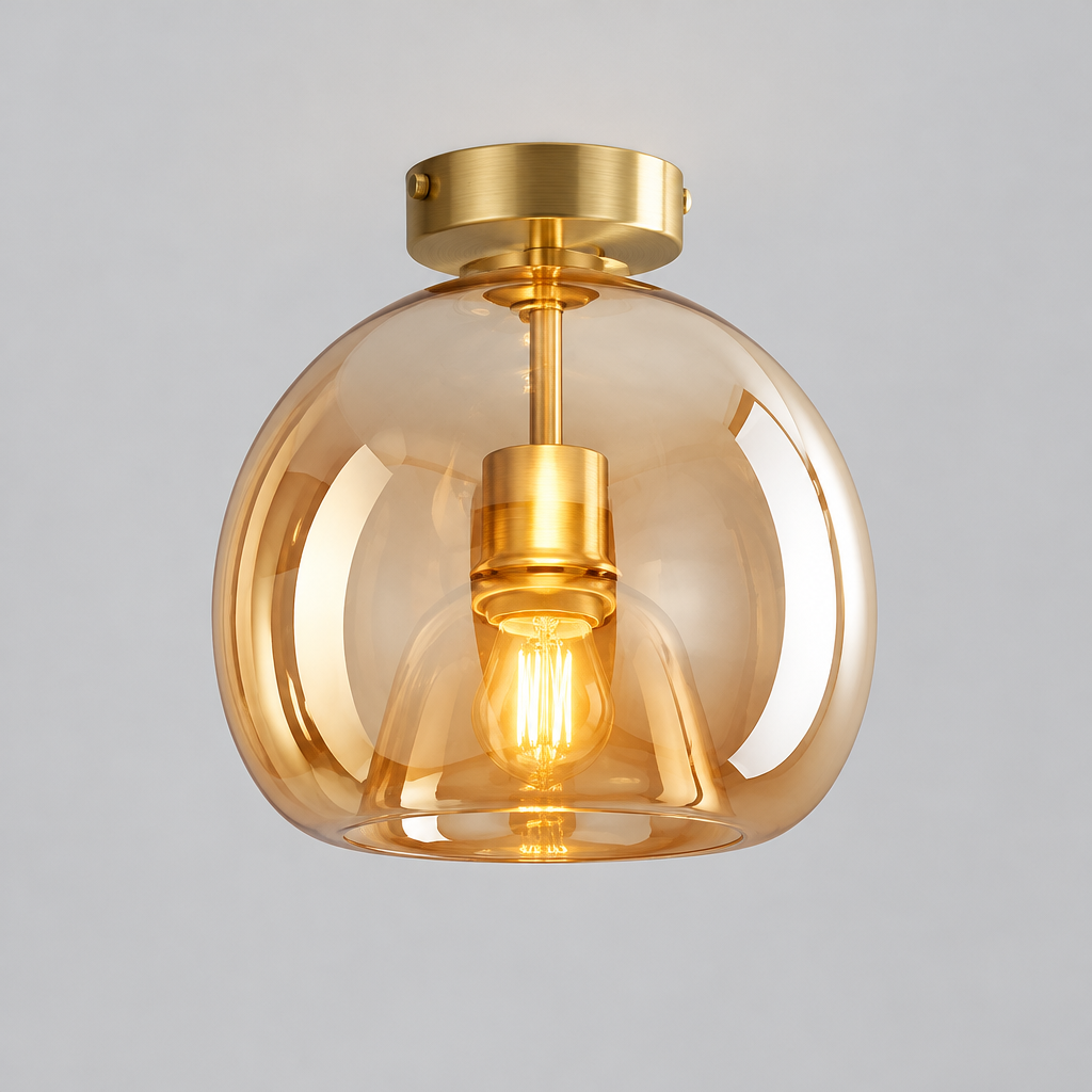 Esme Amber Glass Ceiling Light, product photo on a light grey background