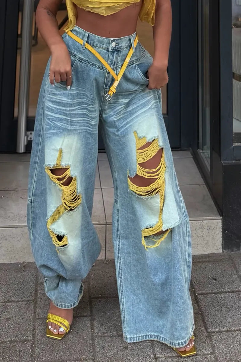 Acid Wash Ripped Baggy Jeans, view 2