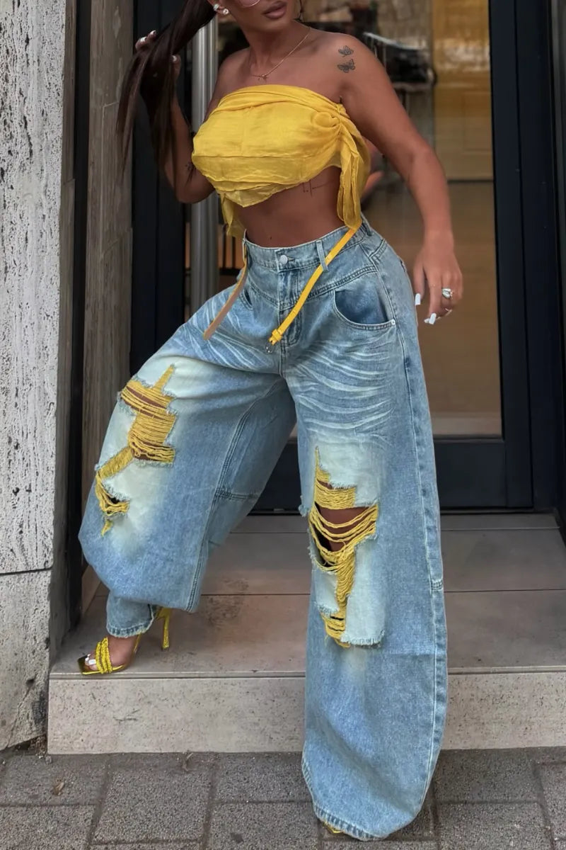 Acid Wash Ripped Baggy Jeans, view 3