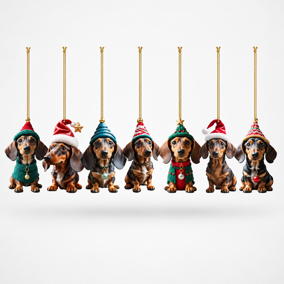 Acrylic Dachshund Christmas Ornaments, Set of 7, 7 pieces