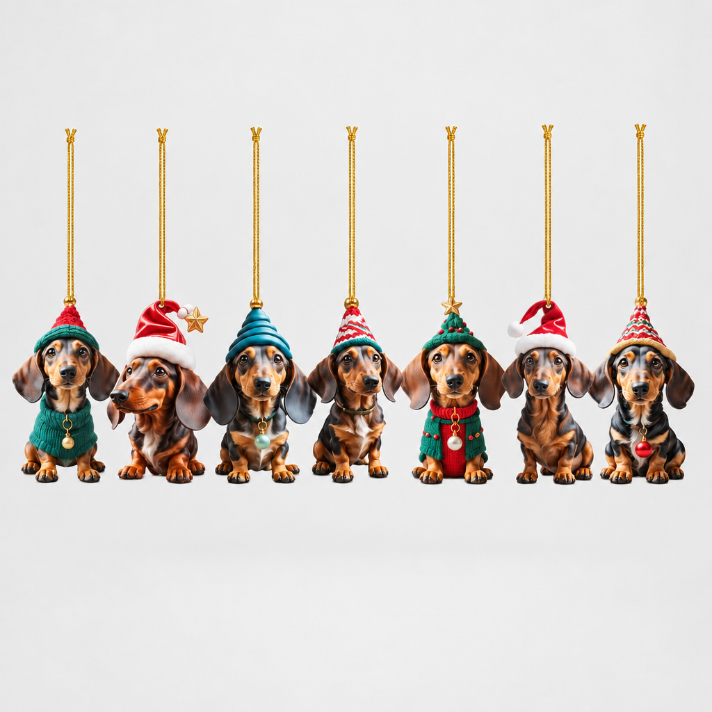 Acrylic Dachshund Christmas Ornaments, Set of 7 product photo