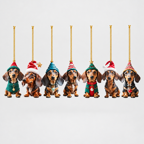 Acrylic Dachshund Christmas Ornaments, Set of 7 product photo