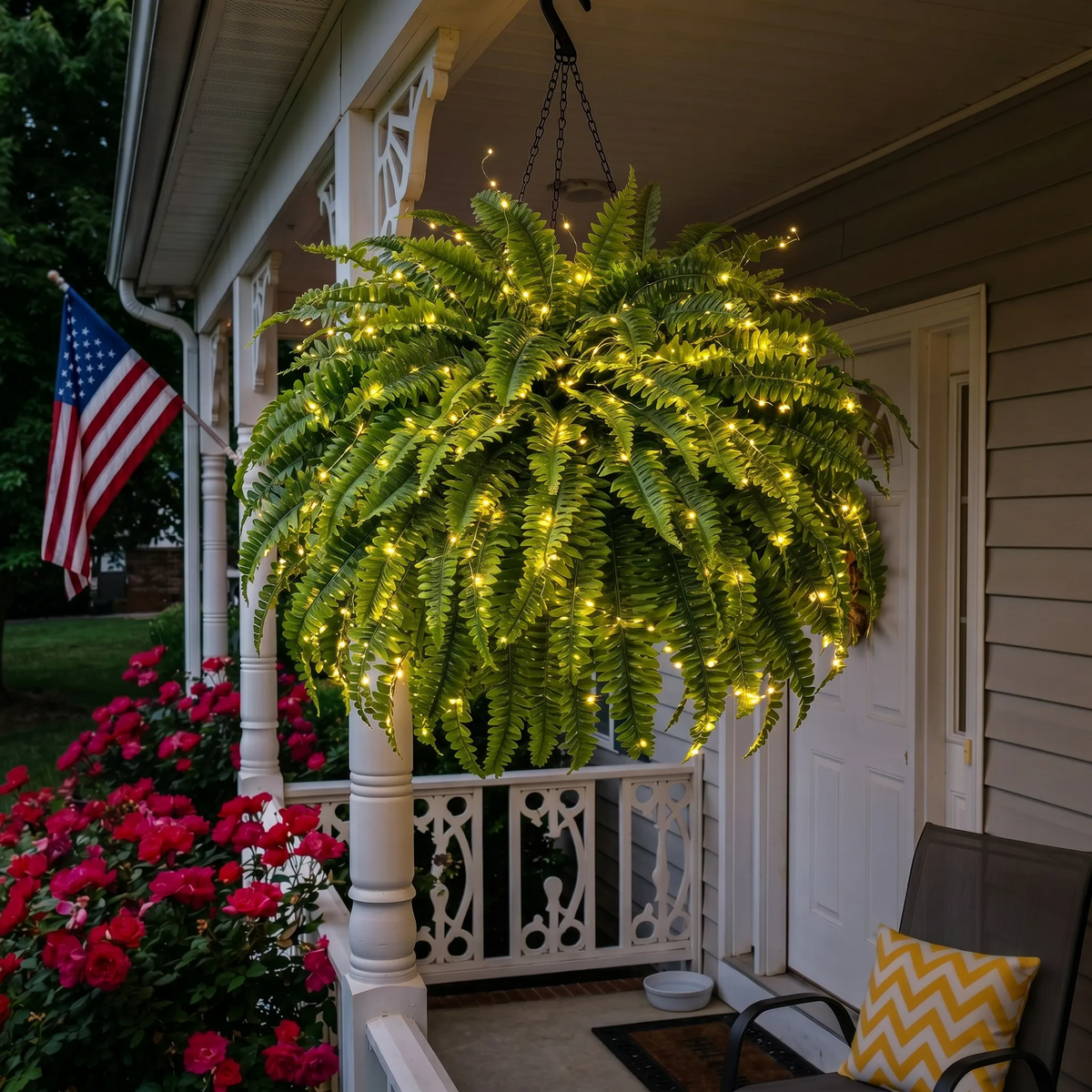 Artificial Boston Fern with Lights, view 1