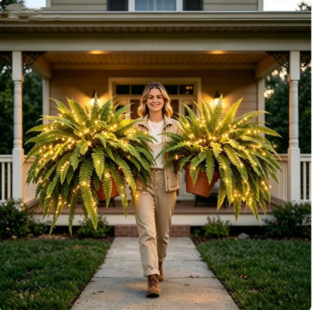 Artificial Boston Fern with Lights, view 11