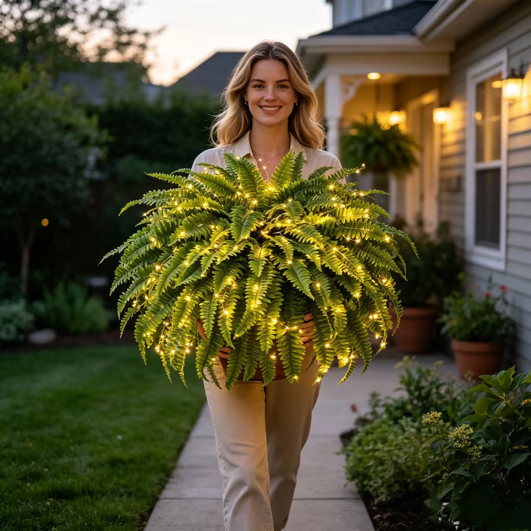 Artificial Boston Fern with Lights, view 14