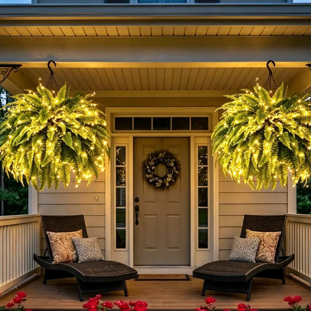 Artificial Boston Fern with Lights, view 2